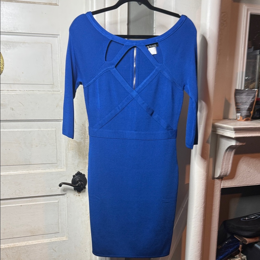 VENUS NBW Royal Blue Long Sleeve bandage Dress